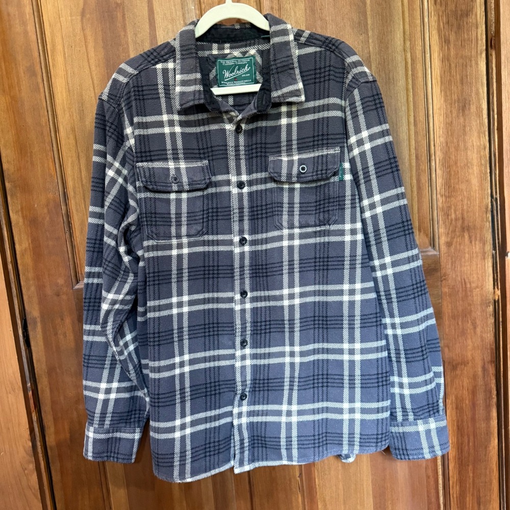 Woolrich Mens Grey Plaid Flannel Shirt Long Sleeve Button Down Side Pockets XXL